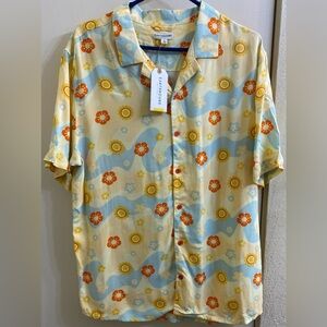 EARTHBOUND Men's Casual Floral Shirt - Orange, Yellow, Blue